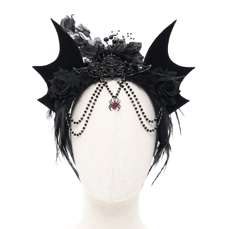 DEVIL FASHION Women's Gothic Rose Feathered Batwing Headwear