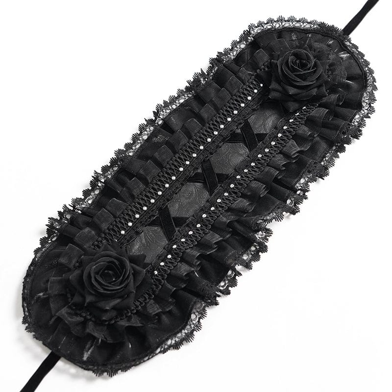 DEVIL FASHION Women's Gothic Rose Lace Ruffled Headwear Black