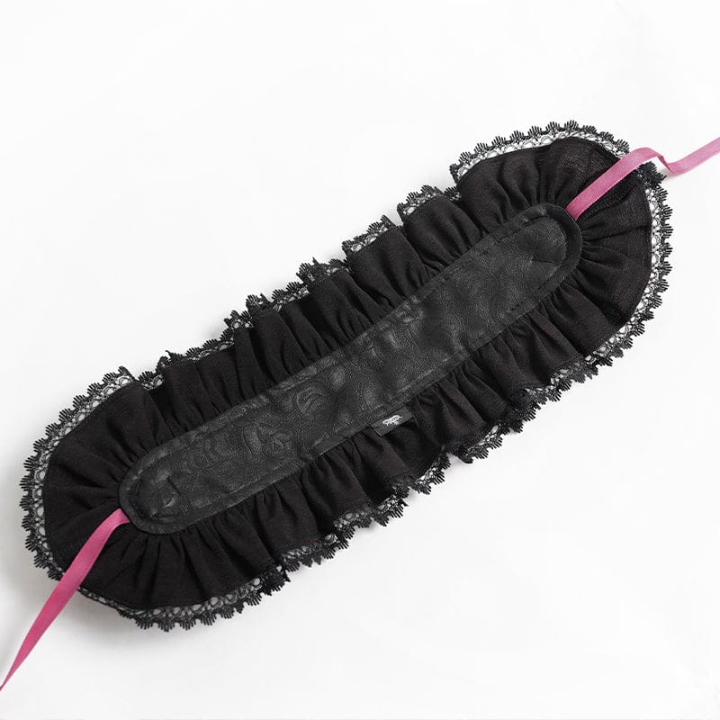 DEVIL FASHION Women's Gothic Rose Lace Ruffled Headwear Black-Red