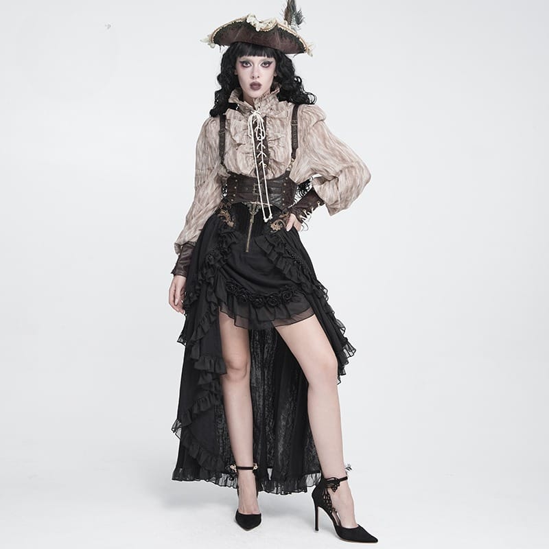 Women's Gothic Rose Ruffle High Low Hem Skirt - Punk Design