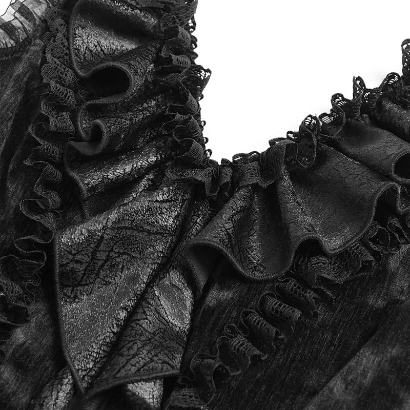 DEVIL FASHION Women's Gothic Ruffle Plunging V-Neck Halter Dress