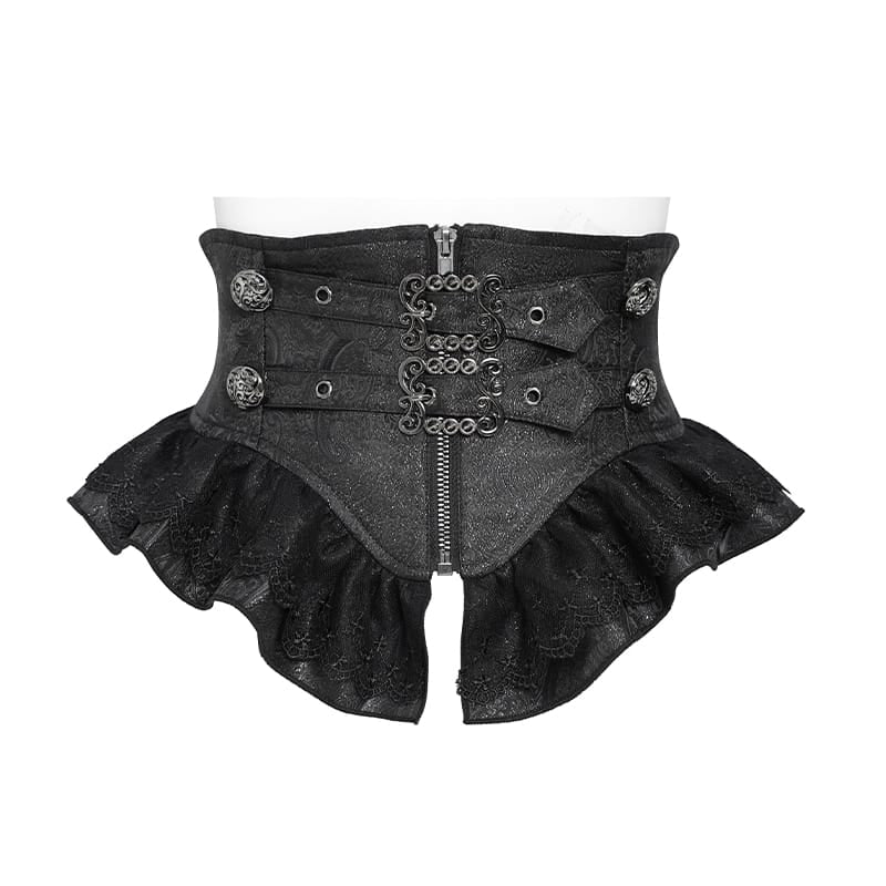 DEVIL FASHION Women's Gothic Ruffled Buckle Straps Lace-up Girdle