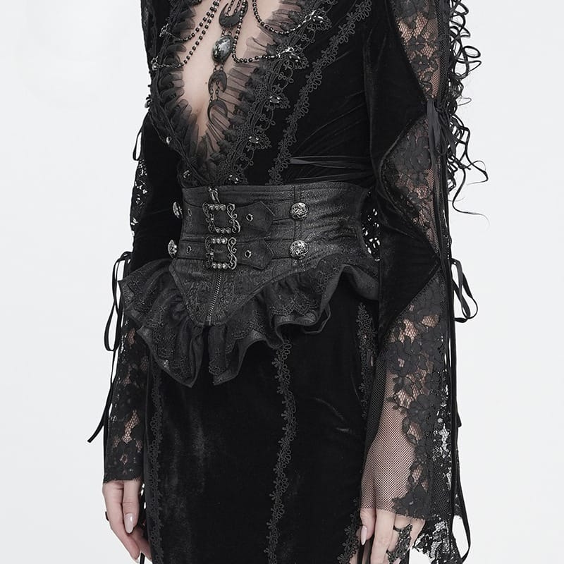 DEVIL FASHION Women's Gothic Ruffled Buckle Straps Lace-up Girdle