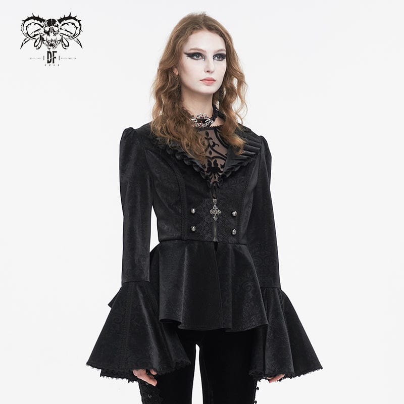 DEVIL FASHION Women's Gothic Ruffled Collar Flared Sleeved Jacket