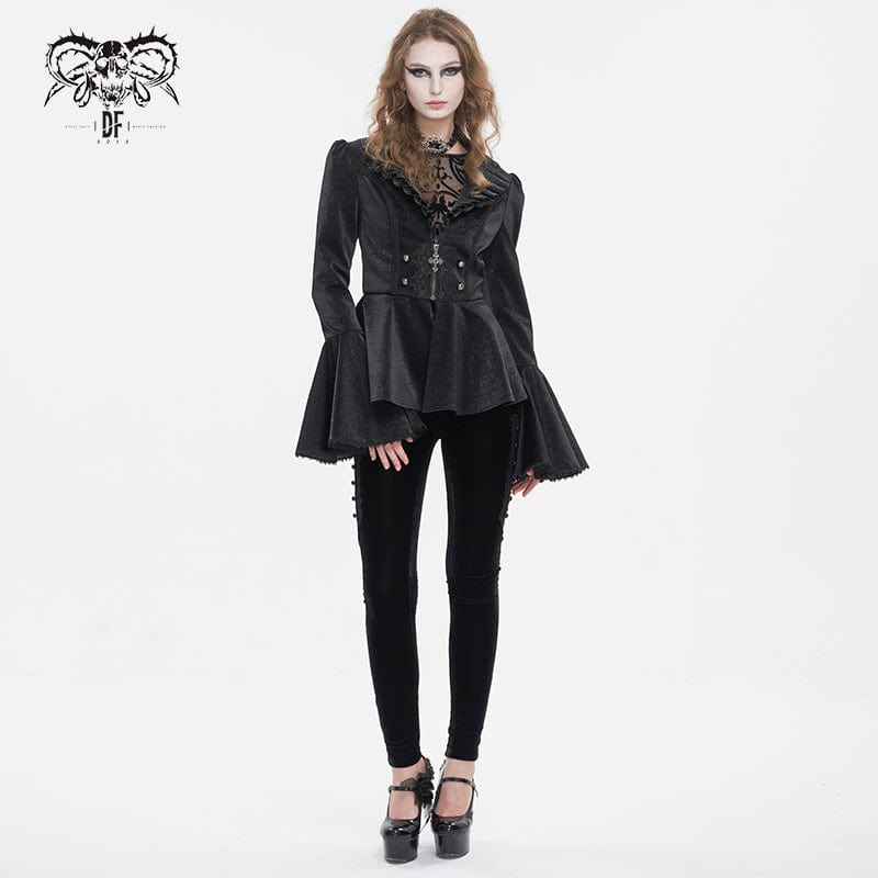 DEVIL FASHION Women's Gothic Ruffled Collar Flared Sleeved Jacket
