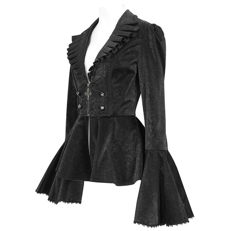 DEVIL FASHION Women's Gothic Ruffled Collar Flared Sleeved Jacket