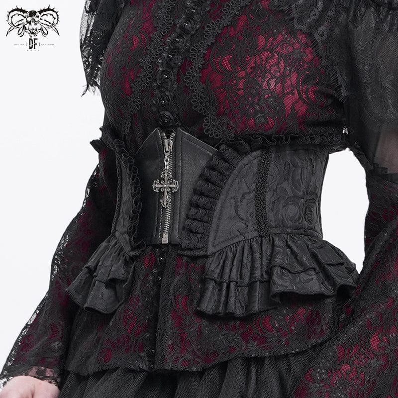 DEVIL FASHION Women's Gothic Ruffled Lace Splice Underbust Corset Black
