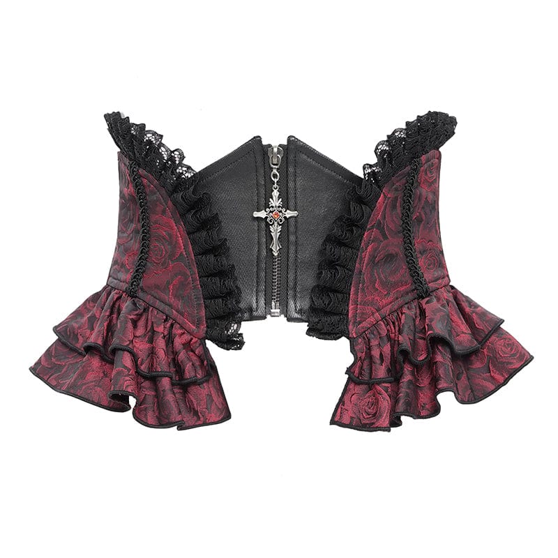 DEVIL FASHION Women's Gothic Ruffled Lace Splice Underbust Corset Red