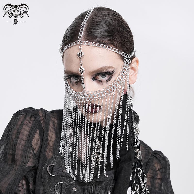 DEVIL FASHION Women's Gothic Skull Tassel Chained Headwear