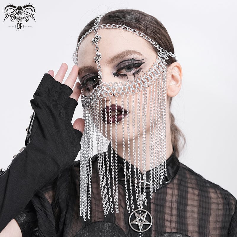 DEVIL FASHION Women's Gothic Skull Tassel Chained Headwear