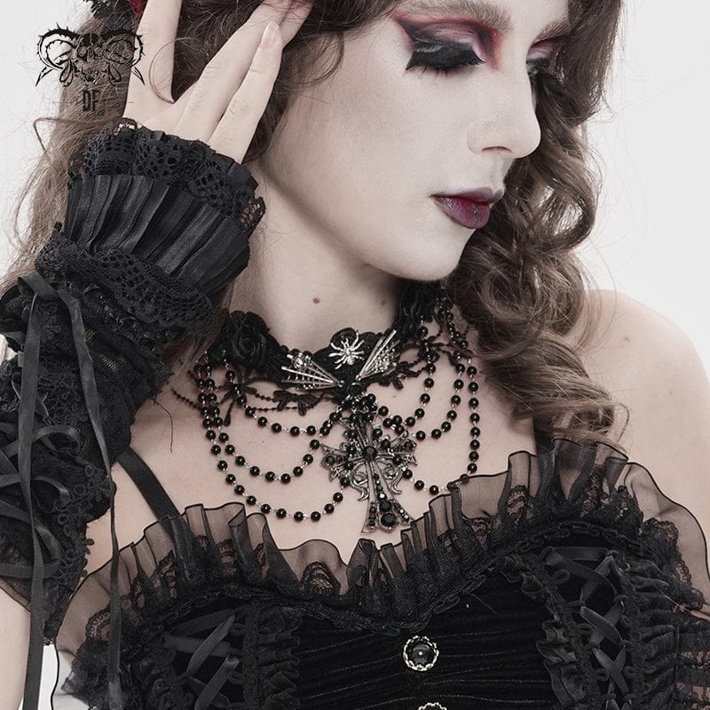 DEVIL FASHION Women's Gothic Spider Cross Beaded Choker