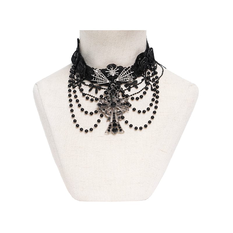 DEVIL FASHION Women's Gothic Spider Cross Beaded Choker