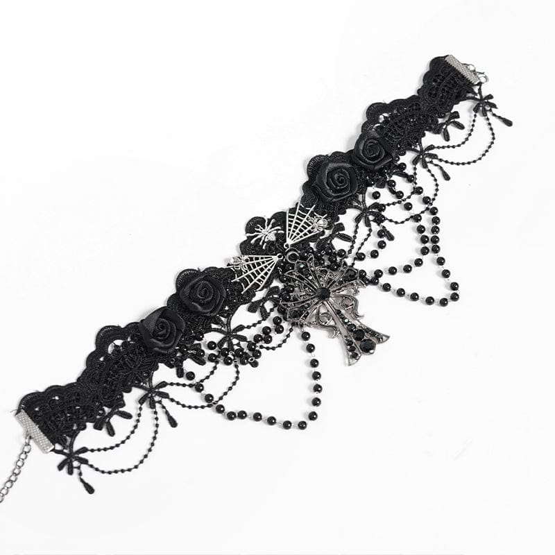 DEVIL FASHION Women's Gothic Spider Cross Beaded Choker