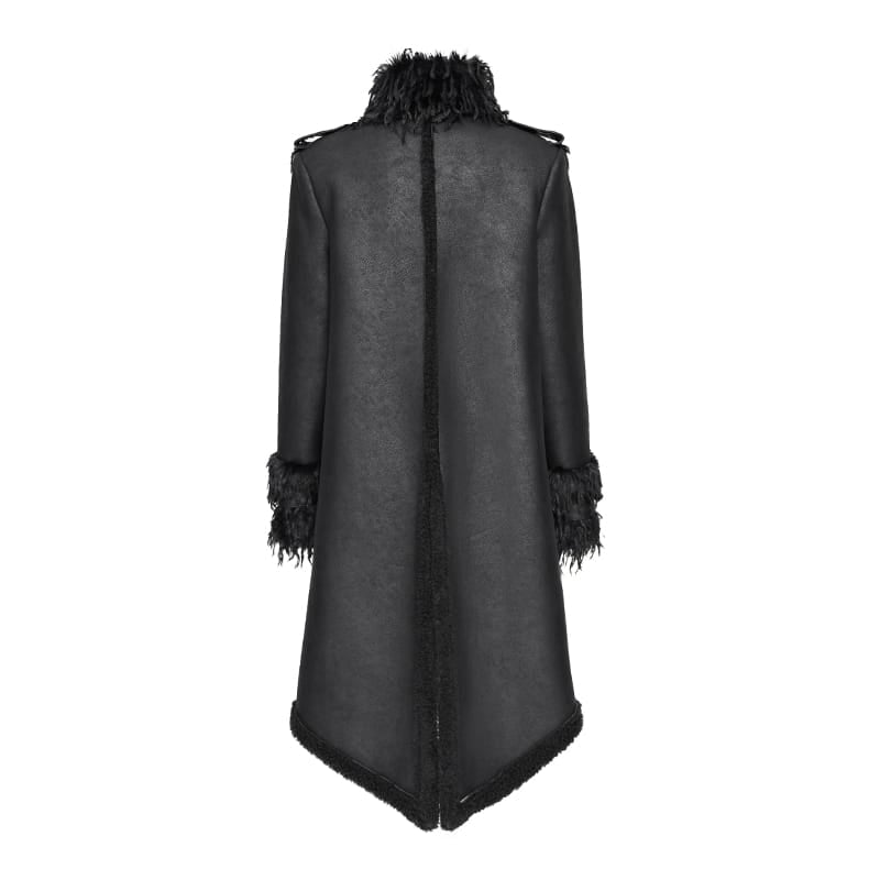 DEVIL FASHION Women's Gothic Spiked Faux Fur Panel Spliced Long Coat