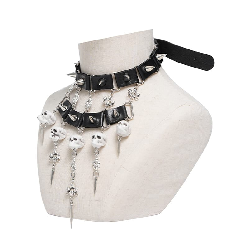 DEVIL FASHION Women's Gothic Spiked Skull Choker Necklace