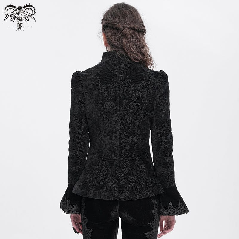 DEVIL FASHION Women's Gothic Stand Collar Flared Sleeved Jacket Black
