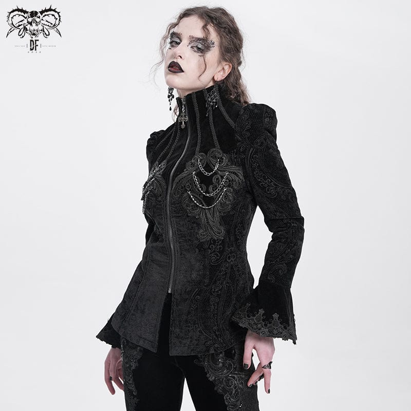 DEVIL FASHION Women's Gothic Stand Collar Flared Sleeved Jacket Black