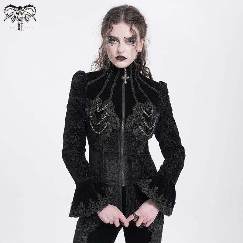 DEVIL FASHION Women's Gothic Stand Collar Flared Sleeved Jacket Black