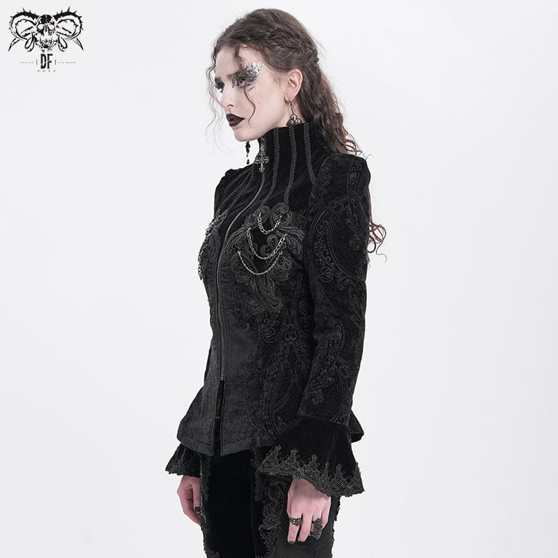 DEVIL FASHION Women's Gothic Stand Collar Flared Sleeved Jacket Black