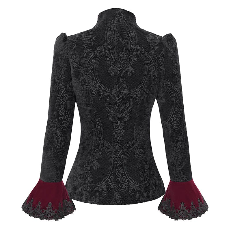 DEVIL FASHION Women's Gothic Stand Collar Flared Sleeved Jacket Red