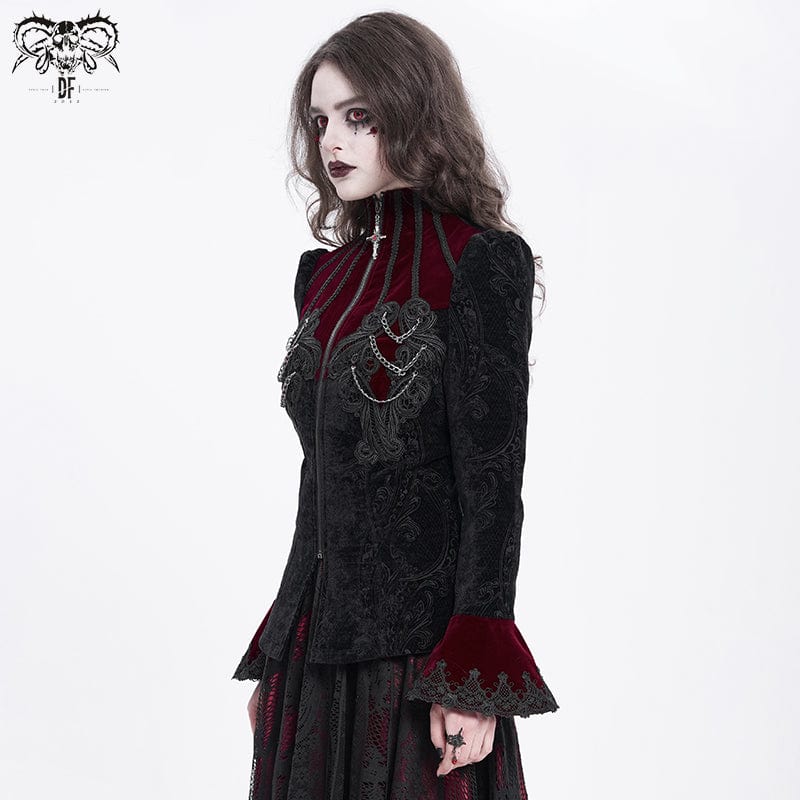 DEVIL FASHION Women's Gothic Stand Collar Flared Sleeved Jacket Red