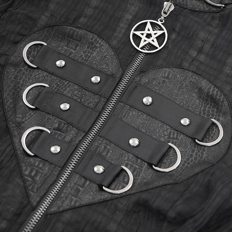 DEVIL FASHION Women's Gothic Stand Collar Puff Sleeved Sheer Shirt