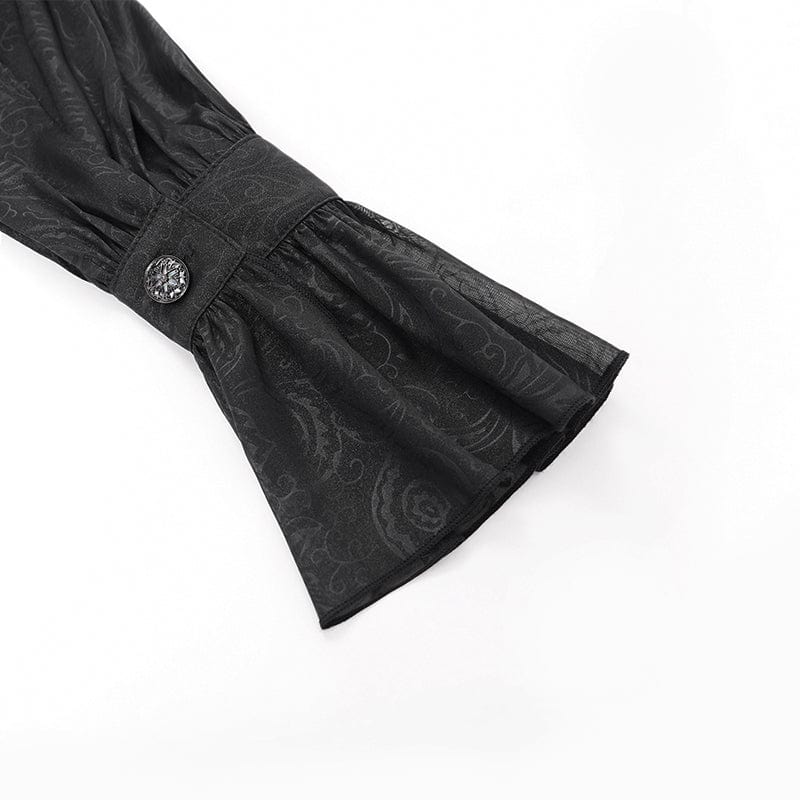 DEVIL FASHION Women's Gothic Stand Collar Ruffled Swallow-tailed Shirt