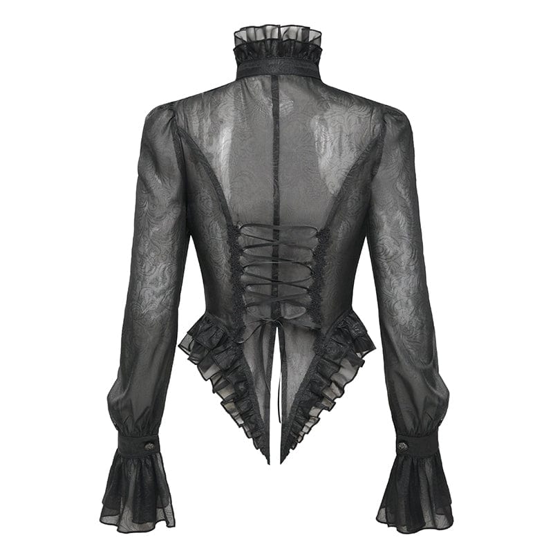 DEVIL FASHION Women's Gothic Stand Collar Ruffled Swallow-tailed Shirt