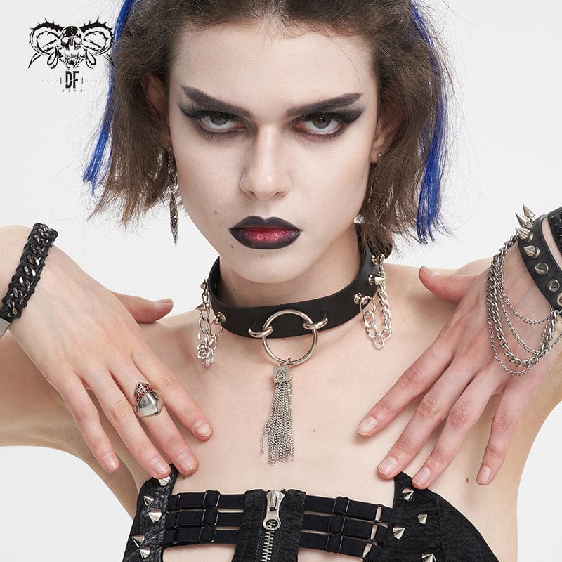 DEVIL FASHION Women's Gothic Studded Tassels Chain Choker