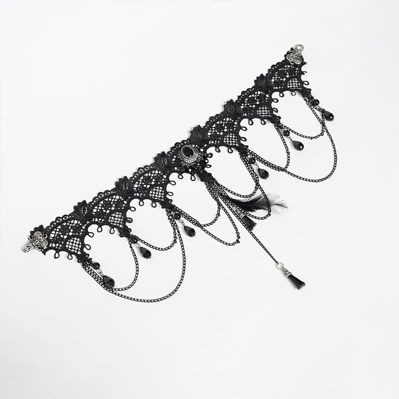 DEVIL FASHION Women's Lace & Bead Goth Neck Piece Lace Choker