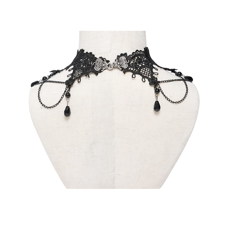 DEVIL FASHION Women's Lace & Bead Goth Neck Piece Lace Choker