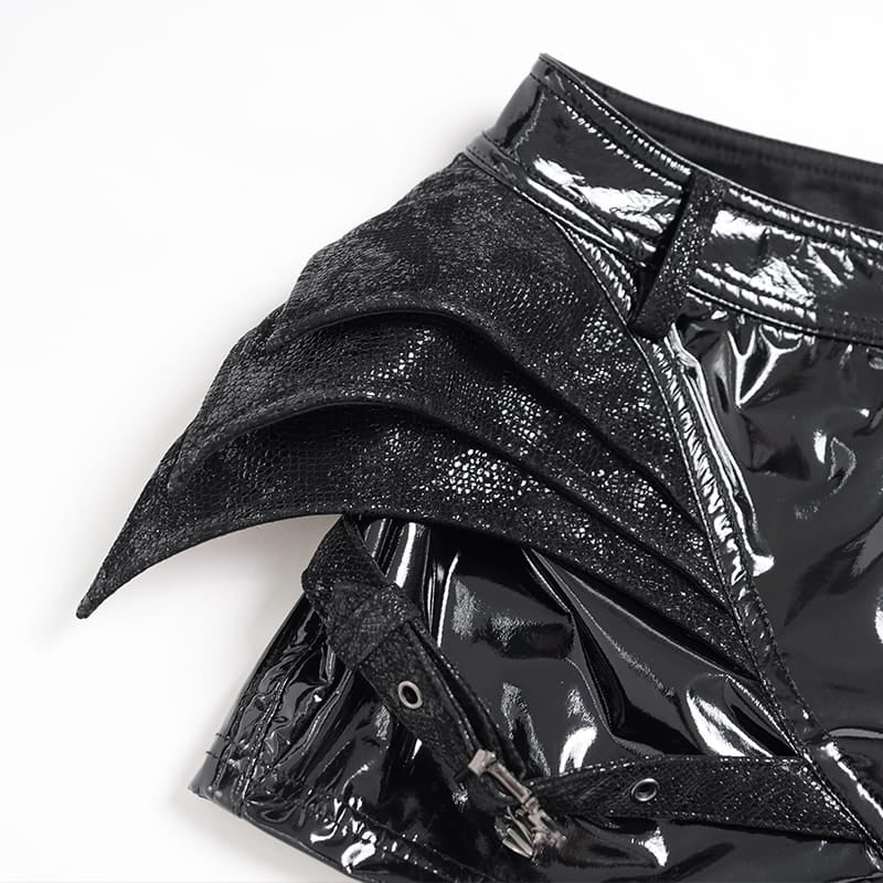 DEVIL FASHION Women's Punk Bat Buckle Straps Front Zipper Shorts