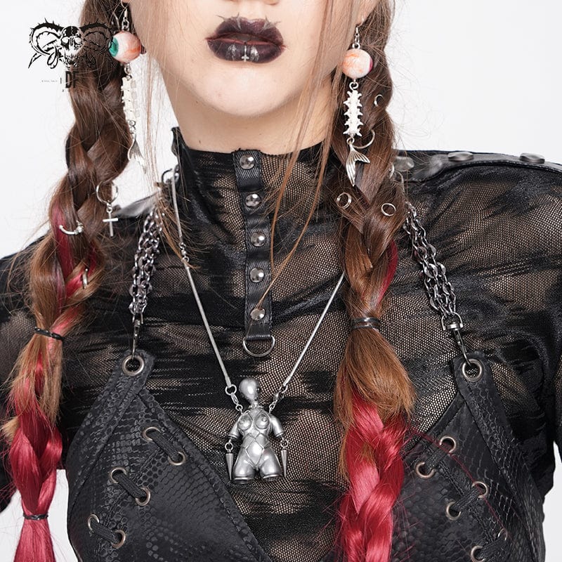 DEVIL FASHION Women's Punk Bound Weird Sci-fi Alien Necklace Silver Gray