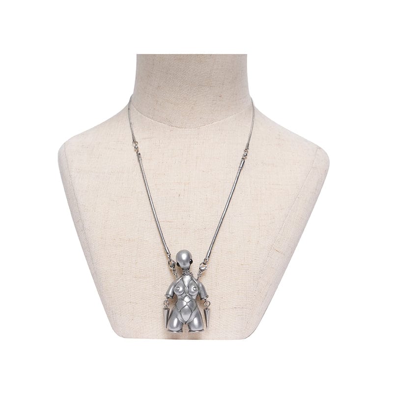 DEVIL FASHION Women's Punk Bound Weird Sci-fi Alien Necklace Silver Gray