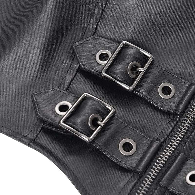 DEVIL FASHION Women's Punk Buckle Halterneck Overbust Corset