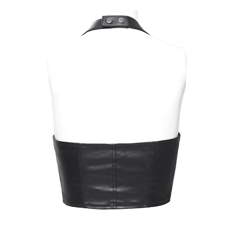 DEVIL FASHION Women's Punk Buckle Halterneck Overbust Corset