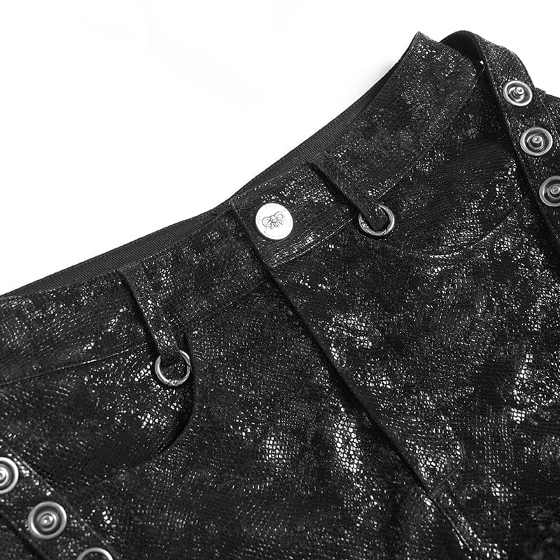 DEVIL FASHION Women's Punk Buckle Strap Plush Splice Shorts