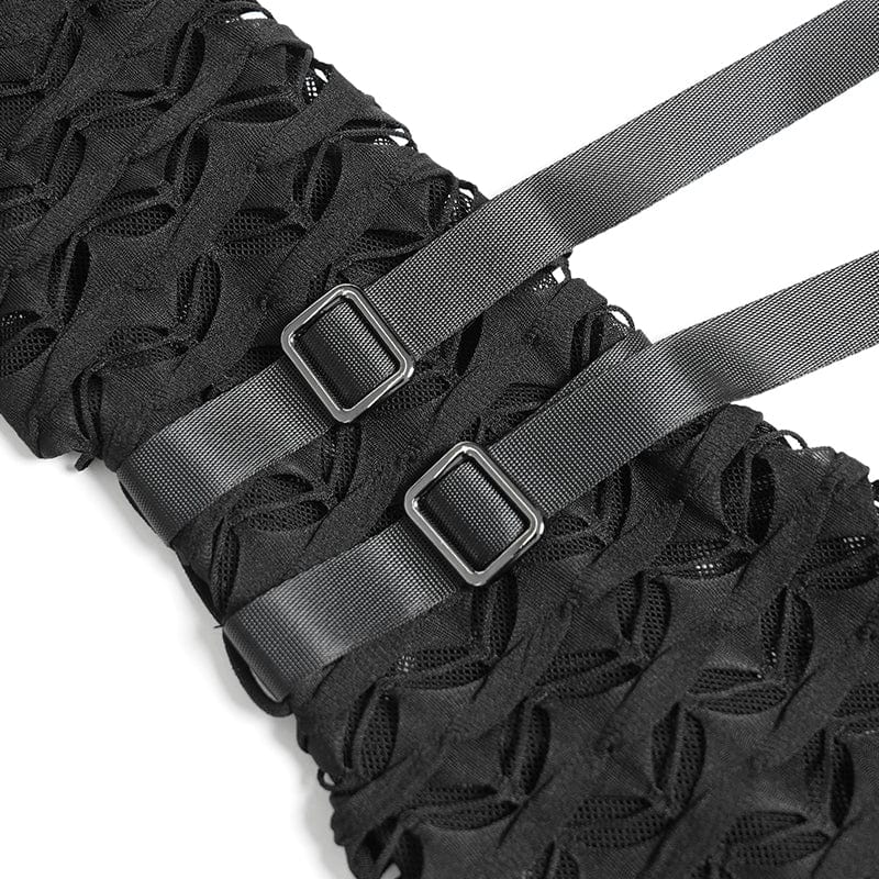 DEVIL FASHION Women's Punk Buckle-Up Strap Mesh Shirt