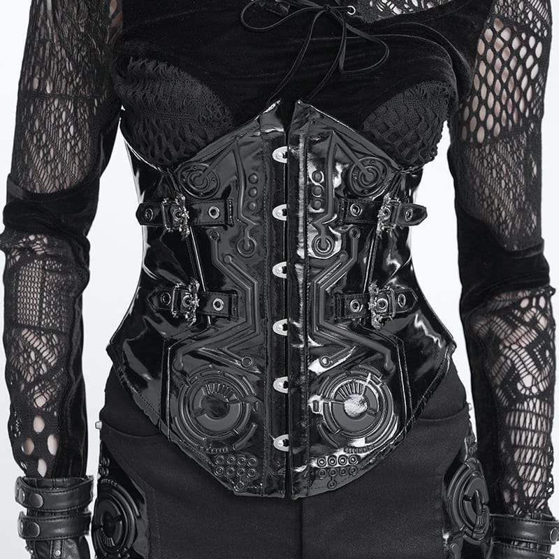 DEVIL FASHION Women's Punk Buckle-up Straps Lace-up Underbust Corset