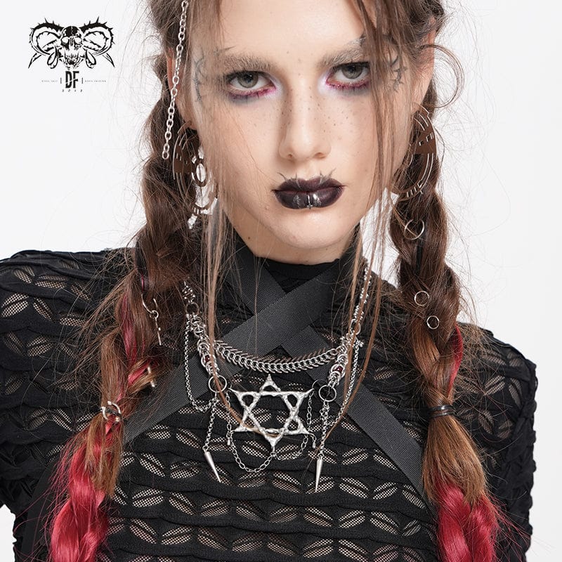 Women's Punk Chain Hexagram Fishbone Necklace – Punk Design