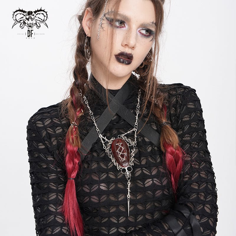 DEVIL FASHION Women's Punk Chain Red Pendant Necklace