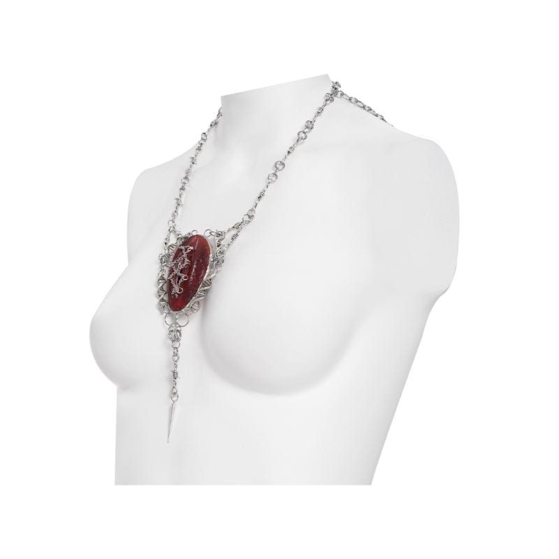 DEVIL FASHION Women's Punk Chain Red Pendant Necklace