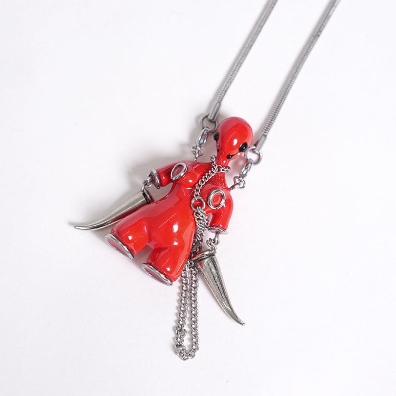 DEVIL FASHION Women's Punk Chain Weird Sci-fi Alien Necklace Red