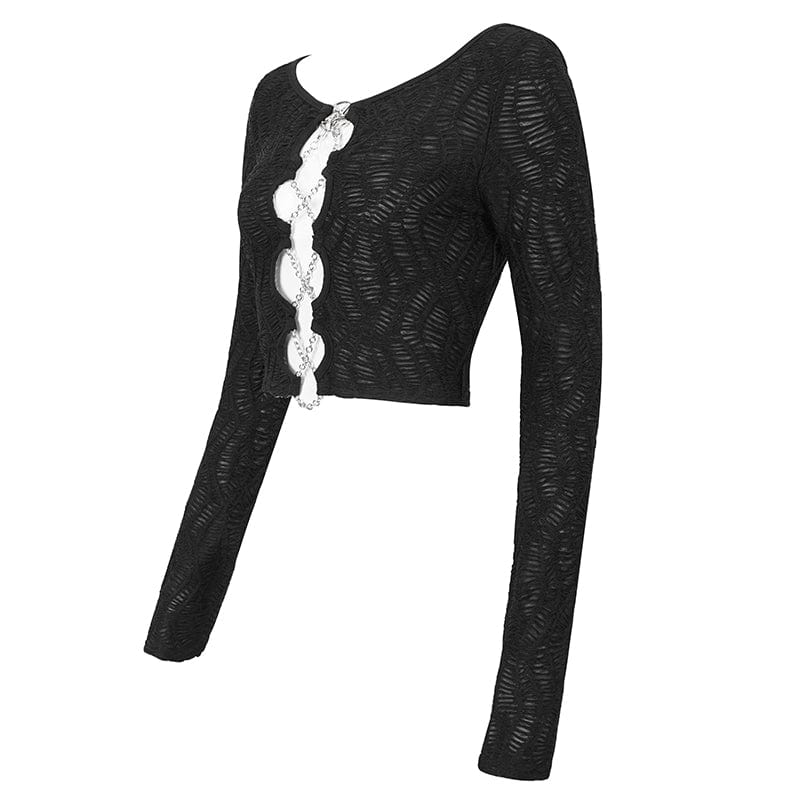 DEVIL FASHION Women's Punk Cutout Ruched Chain Jacket
