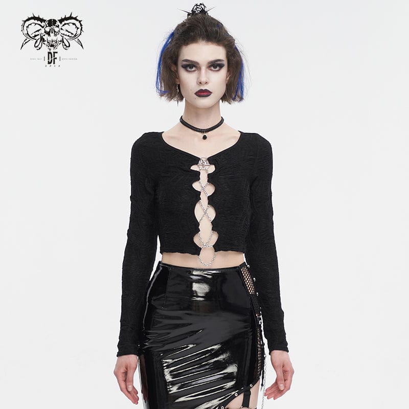 DEVIL FASHION Women's Punk Cutout Ruched Chain Jacket