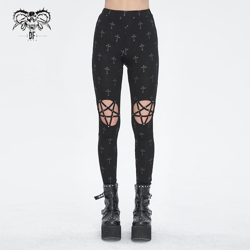 DEVIL FASHION Women's Punk Cutout Spaghetti Straps Leggings