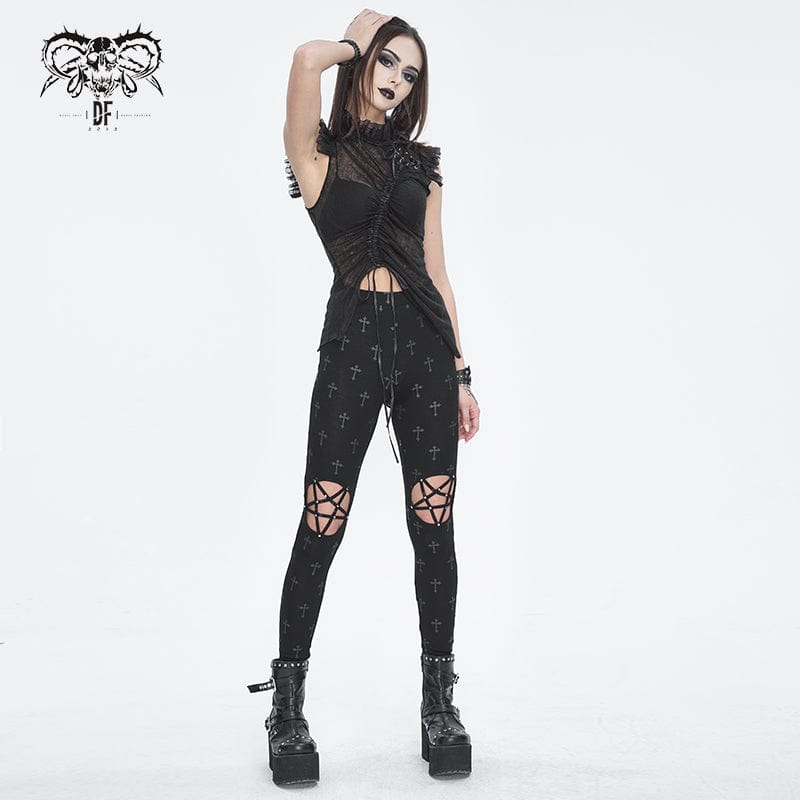 DEVIL FASHION Women's Punk Cutout Spaghetti Straps Leggings