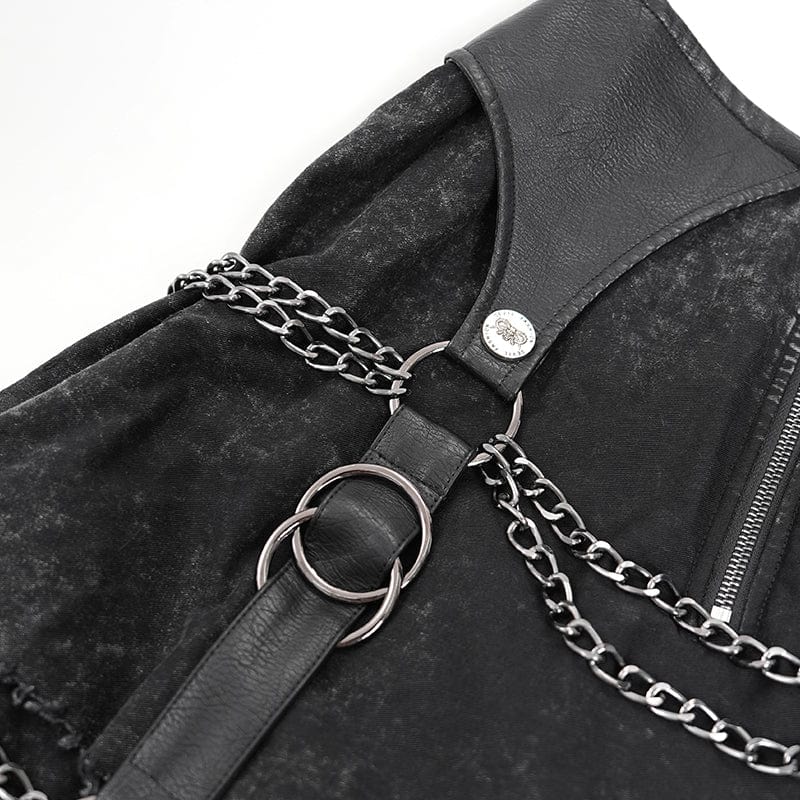 DEVIL FASHION Women's Punk Distressed Layered Lace-up Skirt