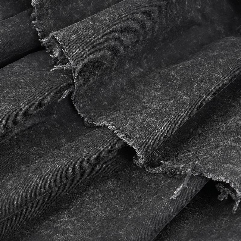 DEVIL FASHION Women's Punk Distressed Layered Lace-up Skirt