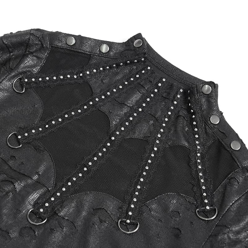 DEVIL FASHION Women's Punk Distressed Mock Neck Long Sleeve Top